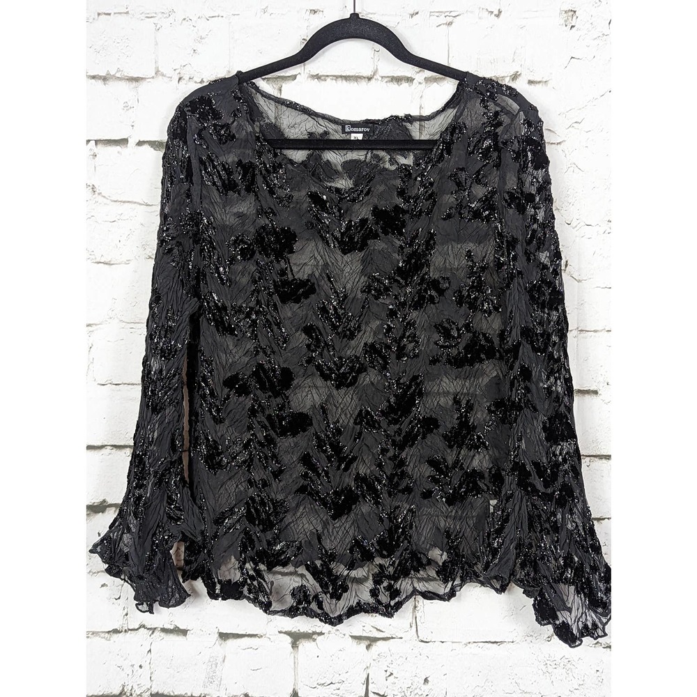 KOMAROV Sheer Velvet Burnout Top Dramatic Spanish Sleeves XL